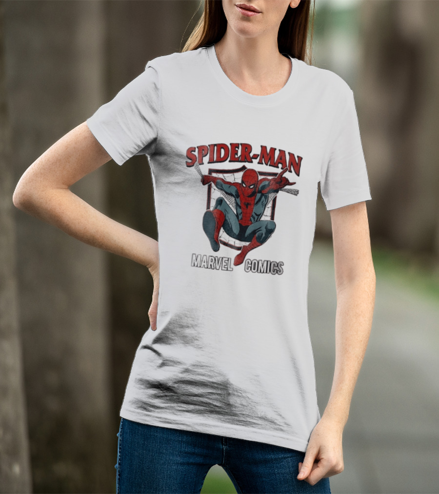 Spider Man Marvel Comics Crouching Web Shield Pose T-Shirt