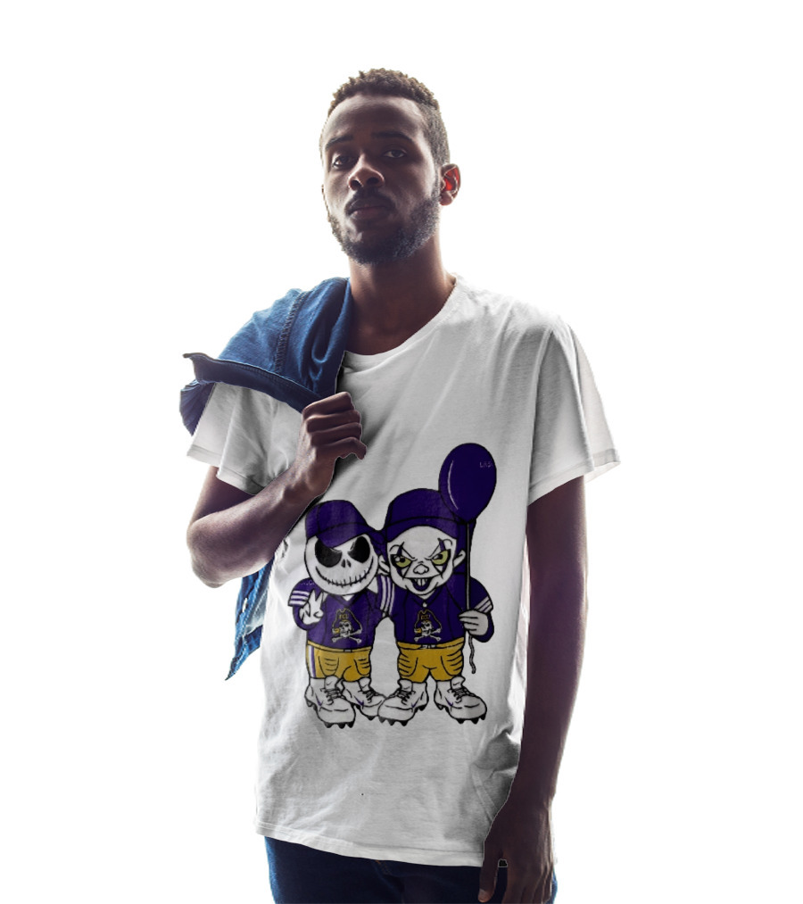 East Carolina Pirates NCAA Jack Skellington Pennywise Clown Purple Balloon T-Shirt