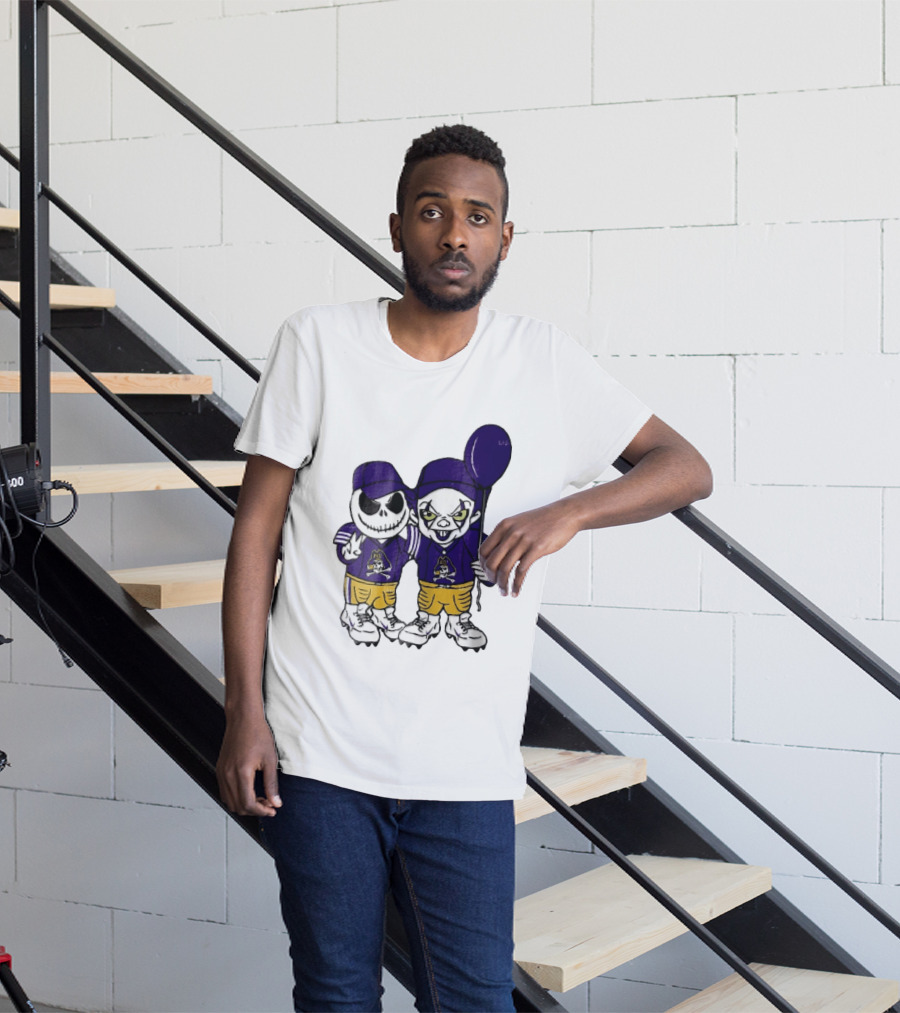 East Carolina Pirates NCAA Jack Skellington Pennywise Clown Purple Balloon T-Shirt