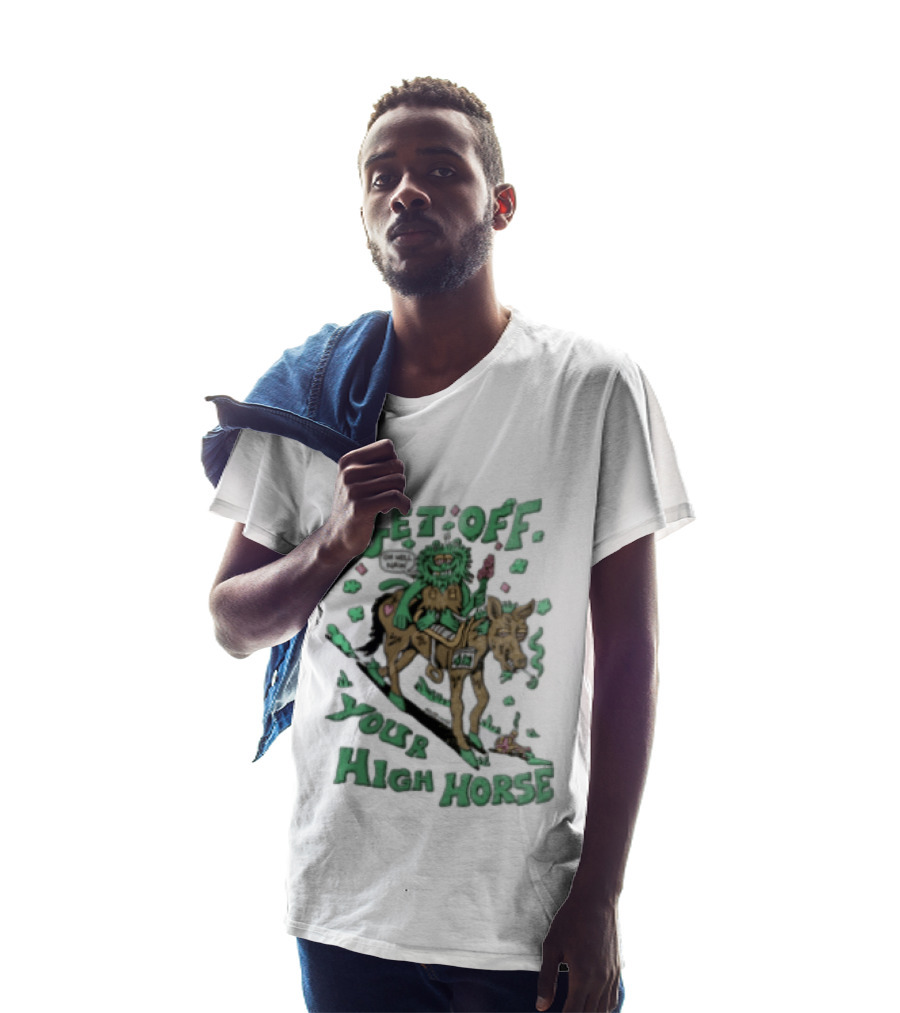 Get Off Your High Horse Killer Acid Trippy Creature Riding Horse Green Creature T-Shirt