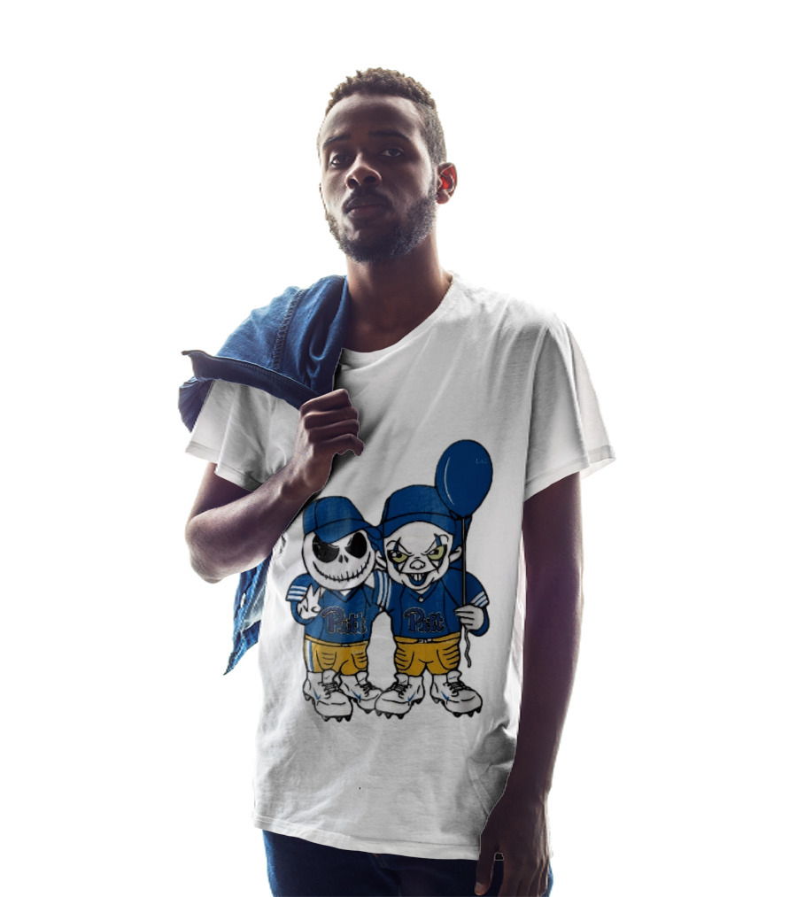 Pittsburgh Panthers NCAA Football Jack Skellington Clown Cartoon Players Blue Balloon T-Shirt