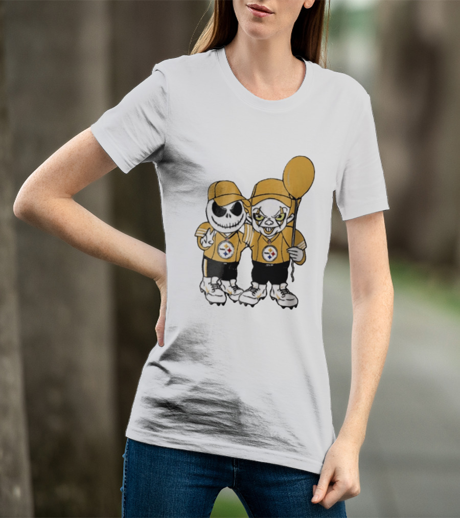 Pittsburgh Steelers Jack Skellington Pennywise Yellow Balloon NFL Cartoon Duo T-Shirt