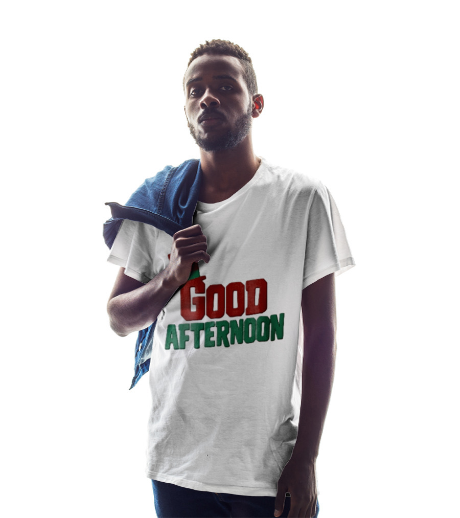 Good Afternoon Red Top Hat Green Letters T-Shirt