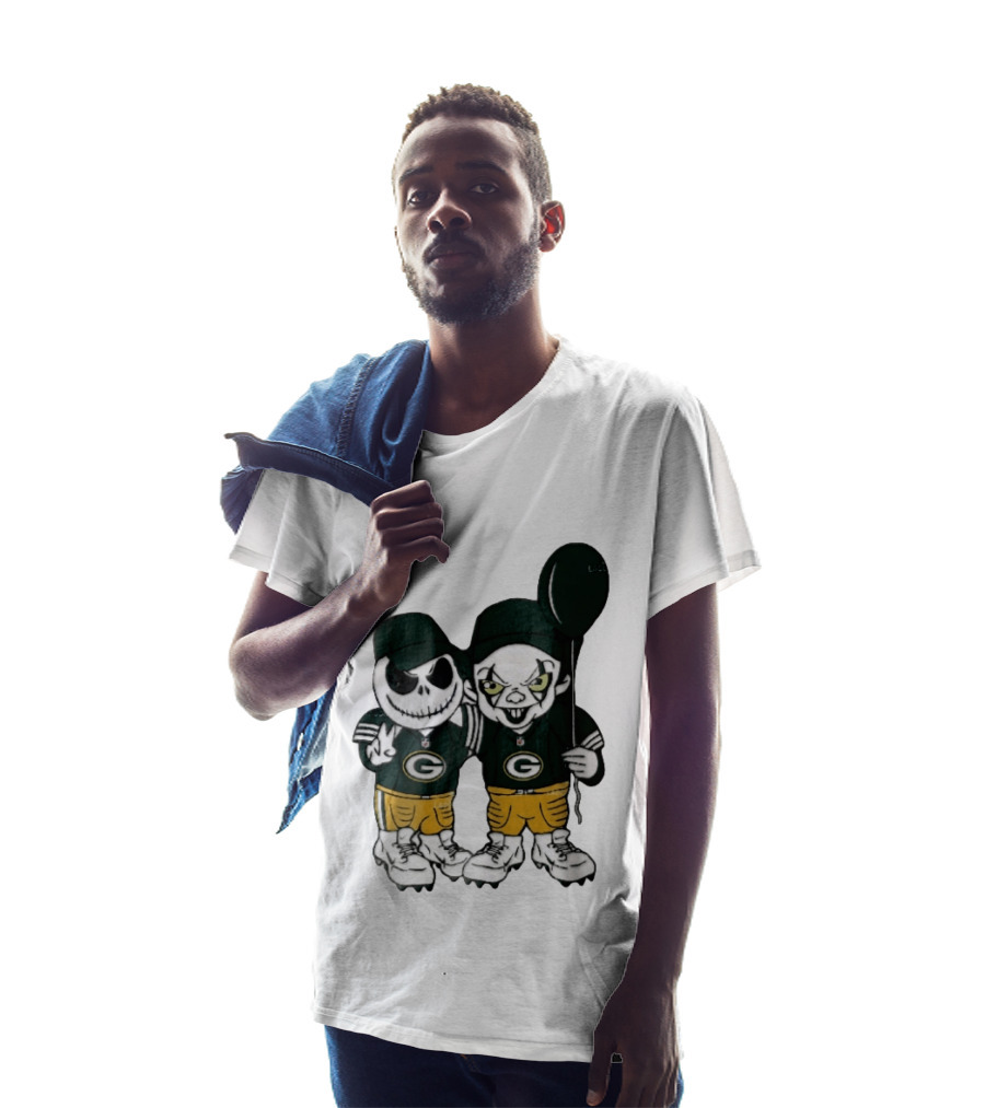 Green Bay Packers Jack Skellington Clown Balloon Cartoon Caricature Duo T-Shirt