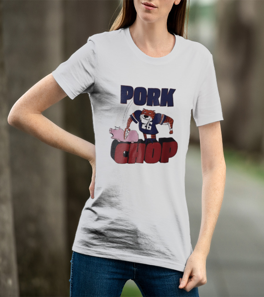 Pork Chop Cartoon Tiger 26 Football Player Hitting Pig T-Shirt