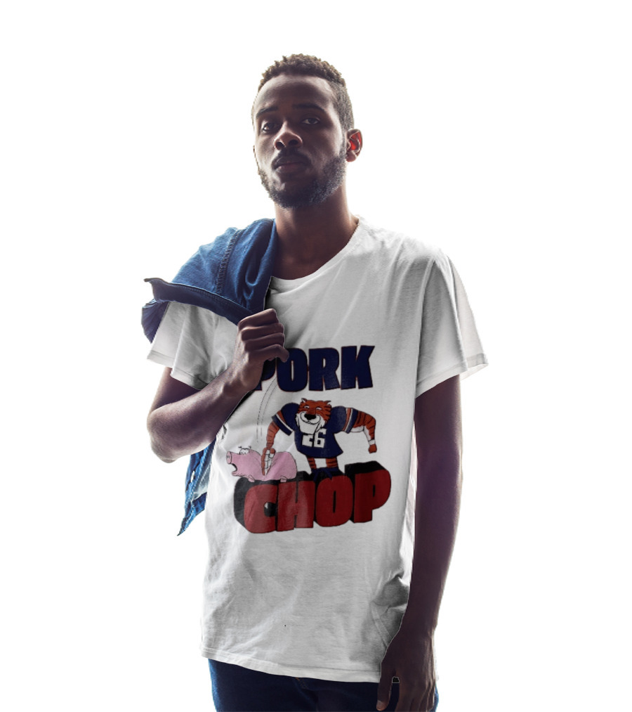 Pork Chop Cartoon Tiger 26 Football Player Hitting Pig T-Shirt