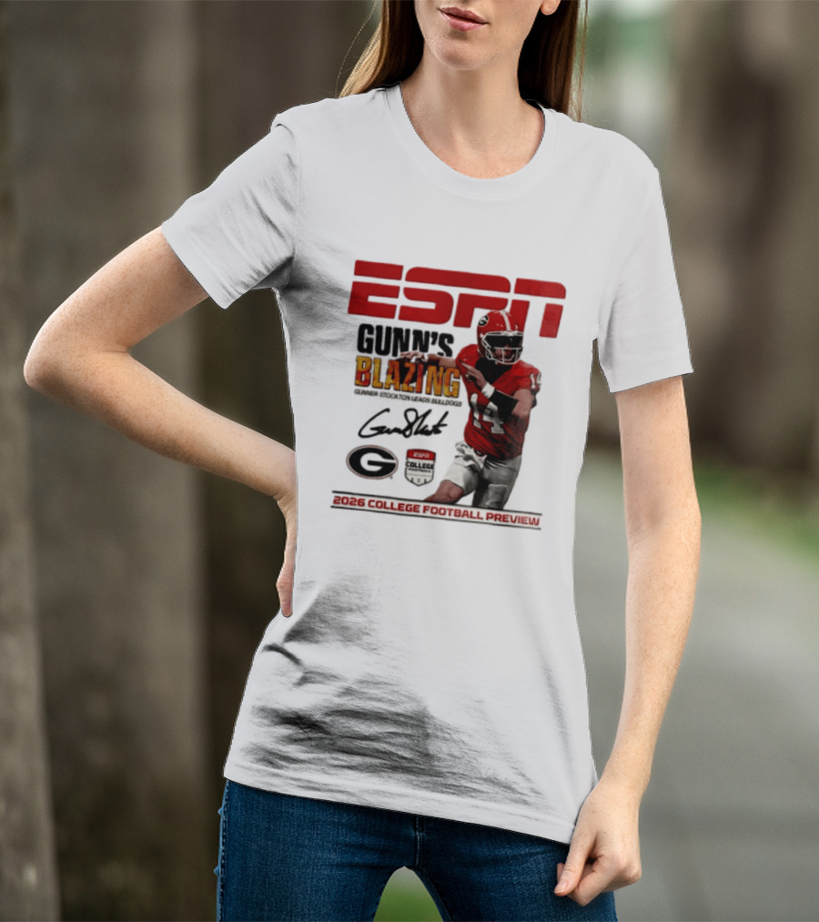 ESPN Gunn's Blazing Georgia Bulldogs 2026 College Football Preview Gunner Stockton T-Shirt