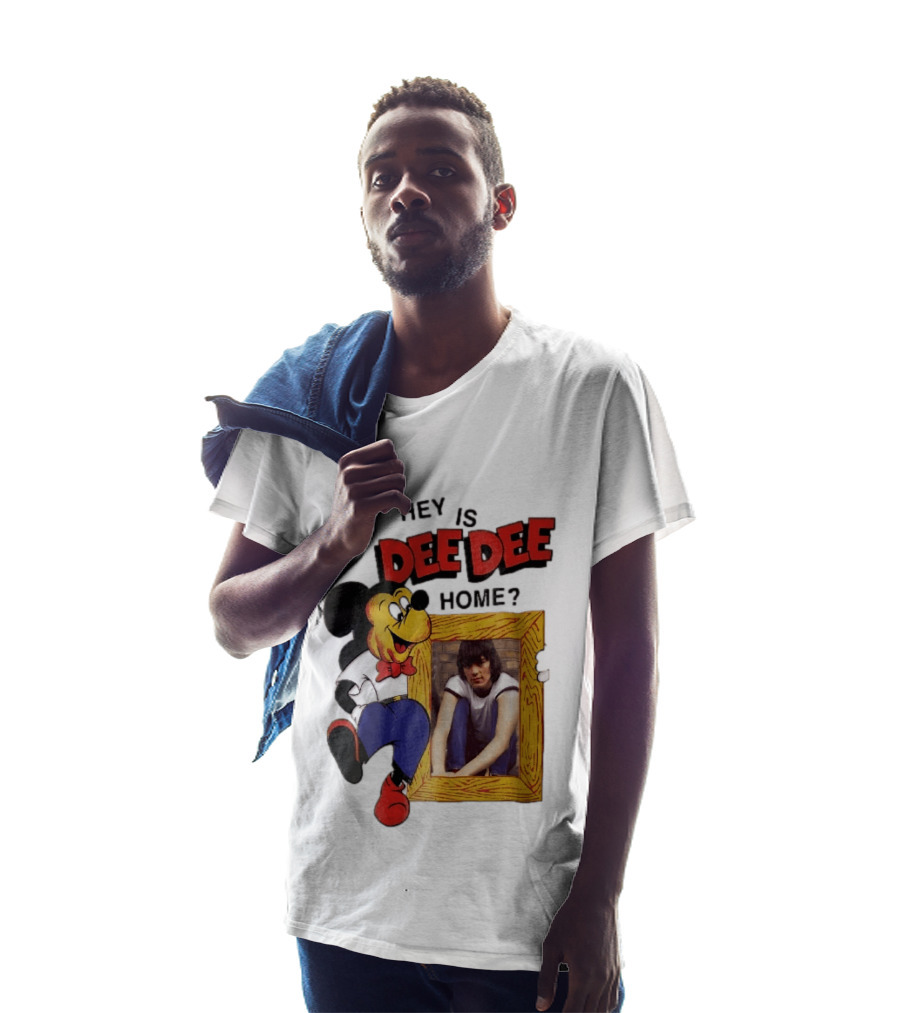 Hey Is Dee Dee Home Cartoon Mickey Mouse Holding Framed Photo T-Shirt