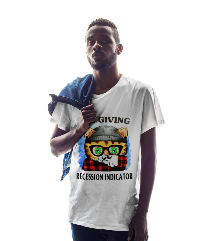 Hipster Cat Glasses Beanie Flannel It's Giving Recession Indicator T-Shirt