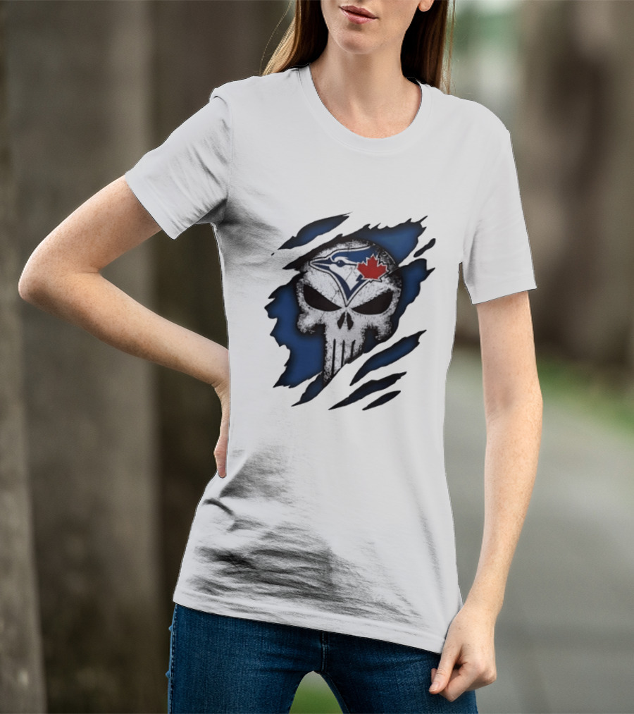 Toronto Blue Jays Punisher Skull Ripped Fabric Men's T-Shirt