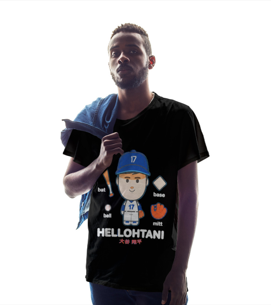 Shohei Ohtani Hellohtani Bat Ball Base Mitt 17 Blue Cap Baseball Player T-Shirt