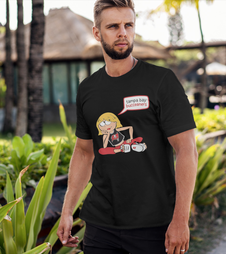Tampa Bay Buccaneers Cartoon Blonde Girl Speech Bubble Red Pants T-Shirt