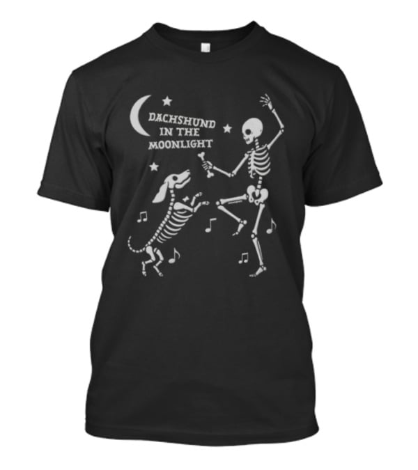 Dachshund In The Moonlight Skeleton Dancing With Dog Music Notes T-Shirt