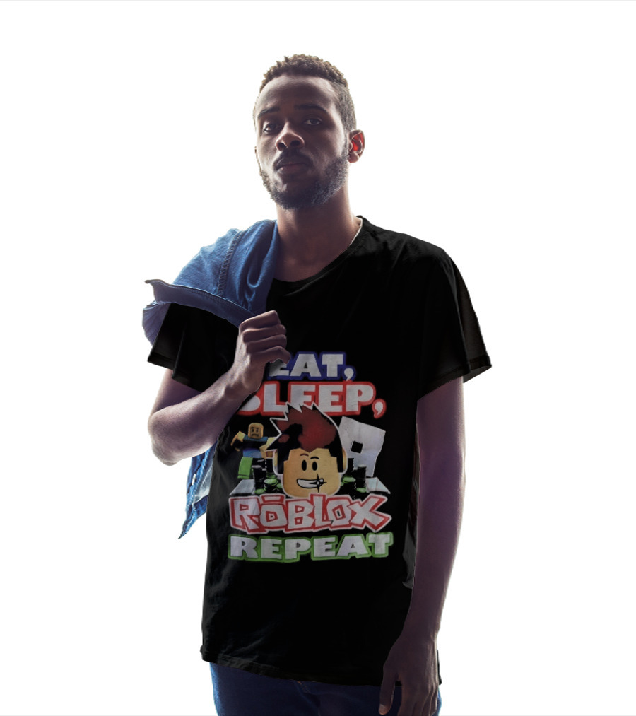 Eat Sleep Roblox Repeat Cartoon Avatar Noob Running Cash Stacks T-Shirt