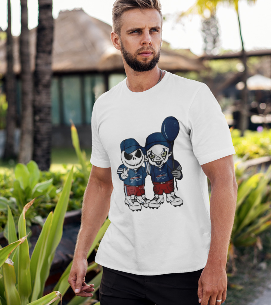 Buffalo Bills Halloween 2026 Jack Skellington Clown Balloon Football T-Shirt