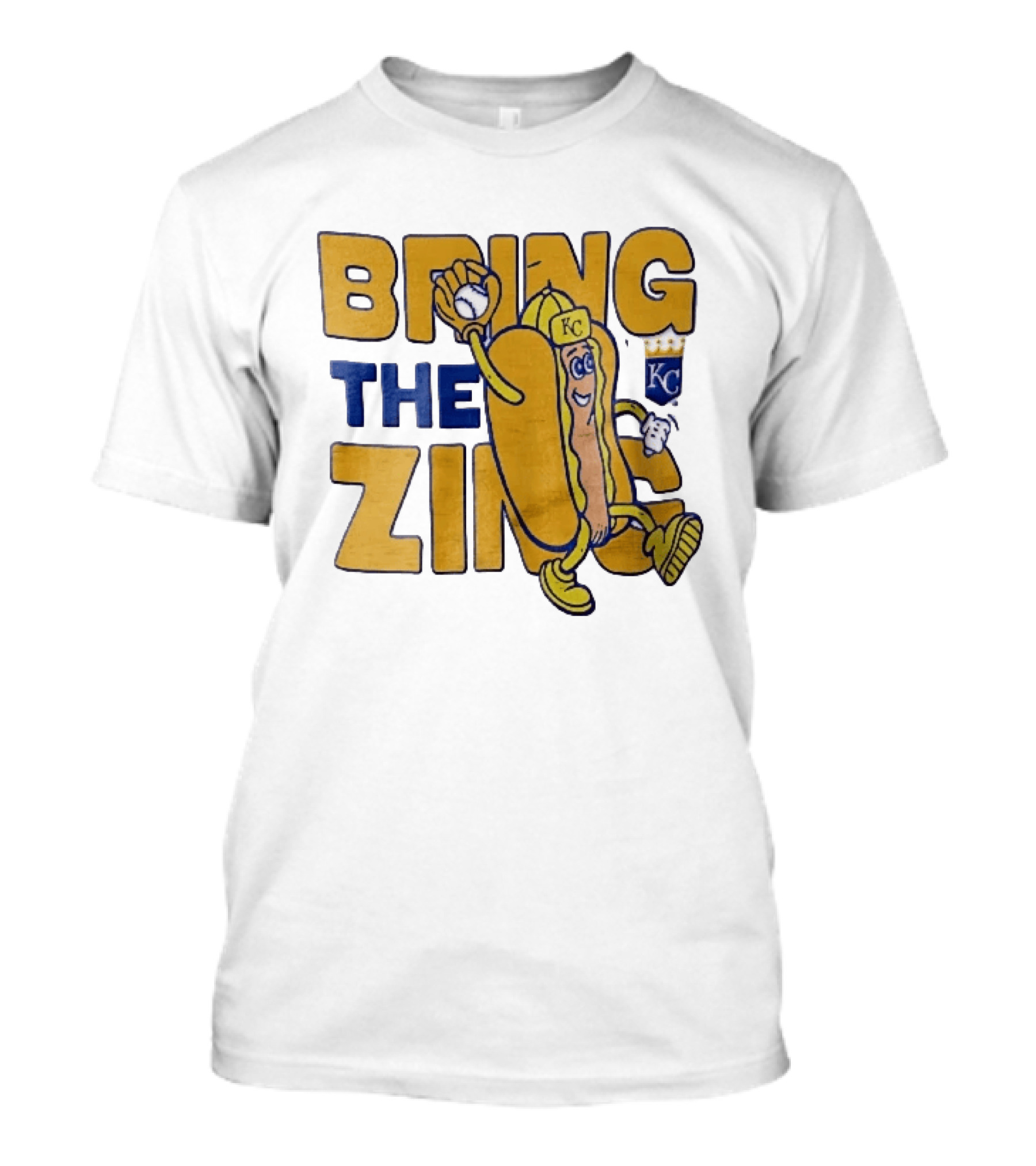 Kansas City Royals Bring The Zing Cartoon Hot Dog KC Baseball Glove T-Shirt