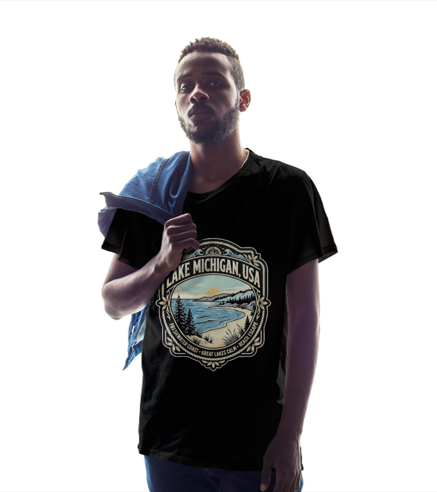 Lake Michigan USA Freshwater Coast Great Lakes Calm Beach Escape T-Shirt