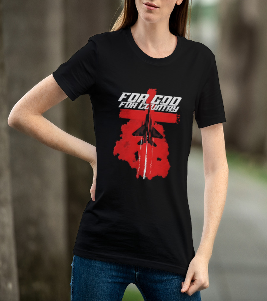 For God And For Country Red Fighter Jet Cross T-Shirt