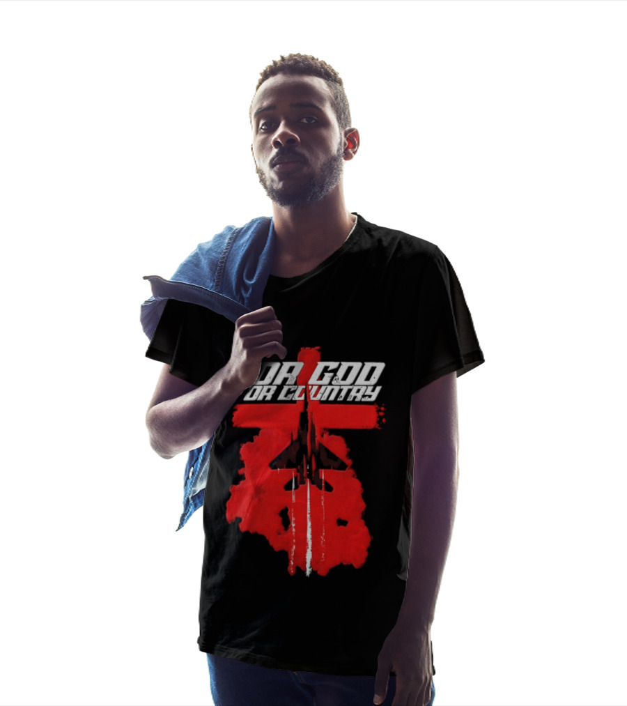 For God And For Country Red Fighter Jet Cross T-Shirt