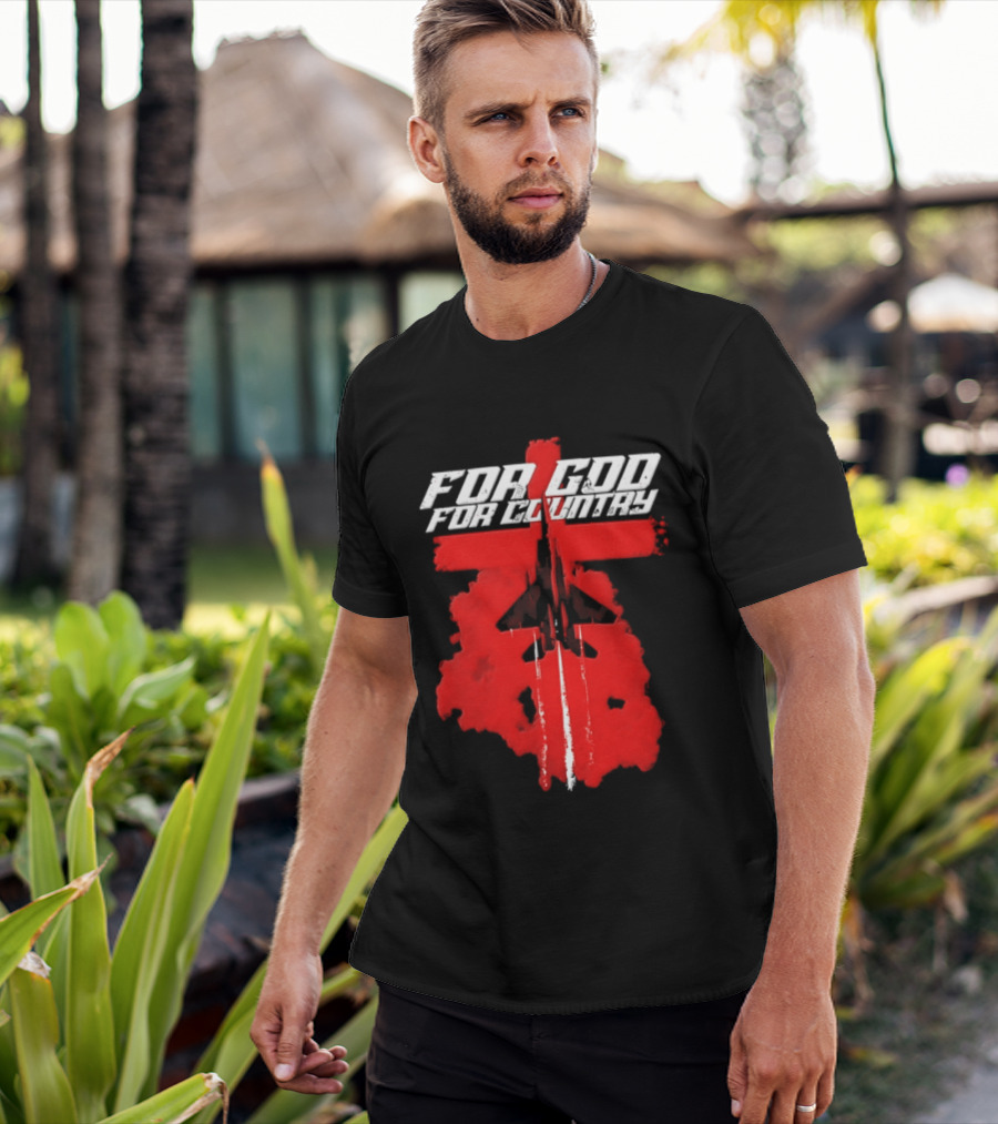 For God And For Country Red Fighter Jet Cross T-Shirt