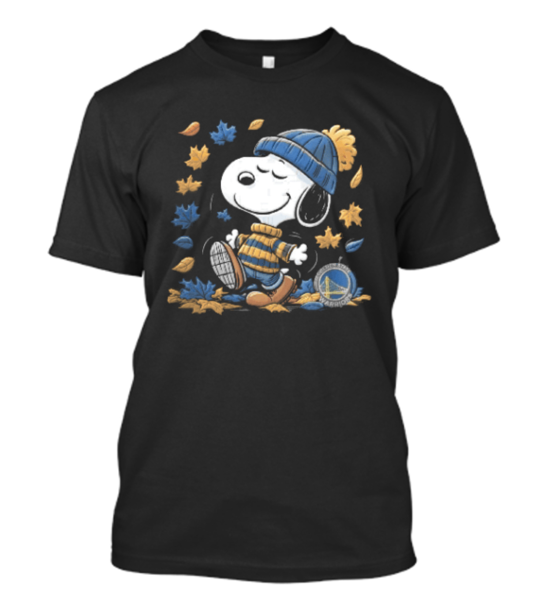 Golden State Warriors NBA Snoopy Autumn Leaves Beanie T-Shirt