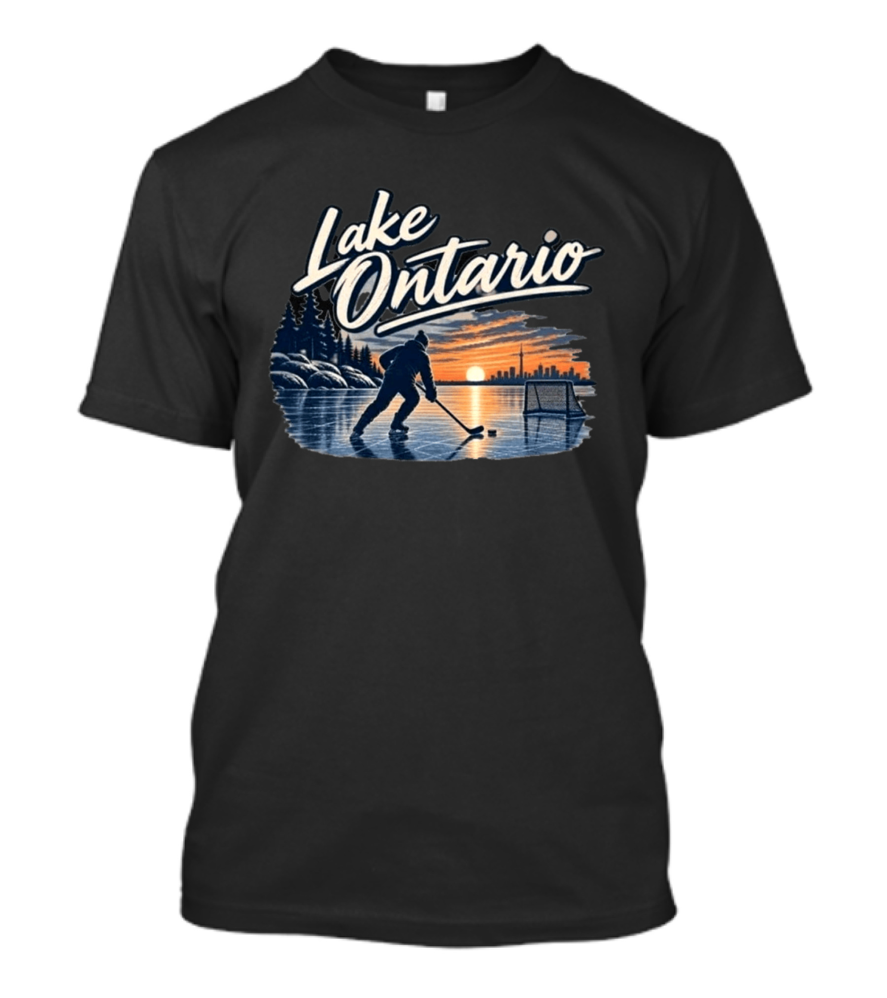 Lake Ontario Ice Hockey Sunset Silhouette With Toronto Cityscape T-Shirt
