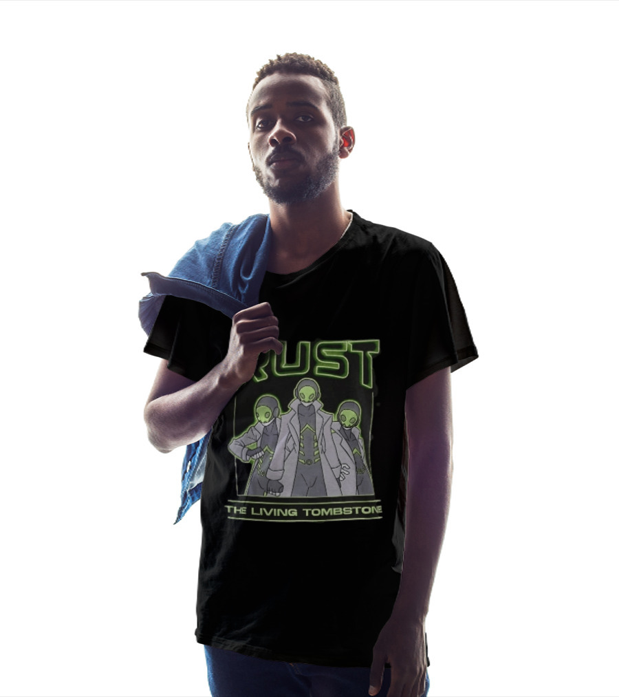 RUST The Living Tombstone Three Masked Figures Glowing Neon Trench Coats T-Shirt
