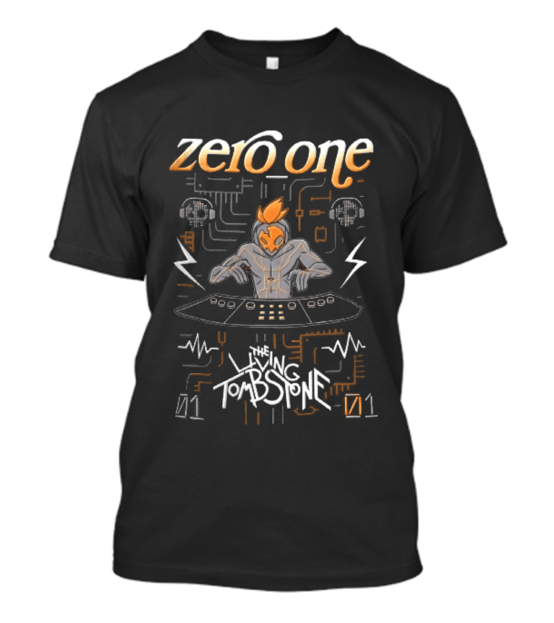 Zero One Living Tombstone Futuristic DJ Circuit Board 01 Soundwaves T-Shirt