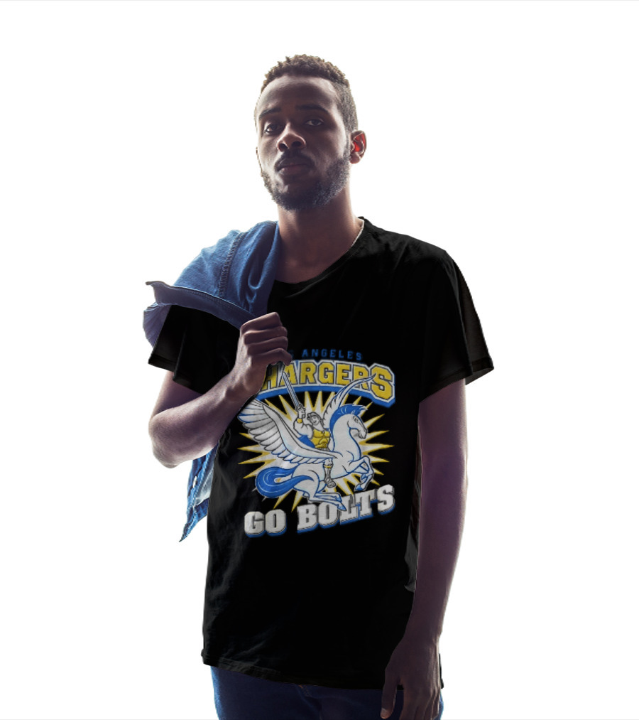 Los Angeles Chargers Go Bolts Hercules Pegasus Sword Cartoon Sunburst T-Shirt