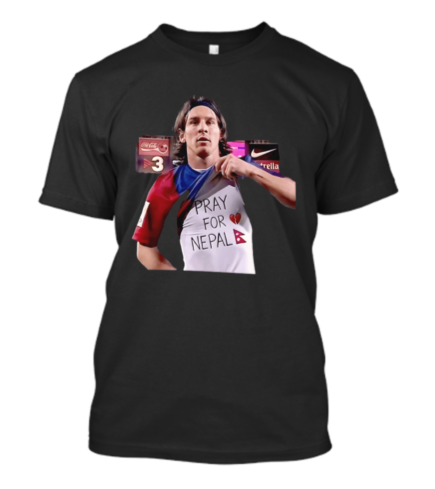 Messi Pray For Nepal 2026 Coca Cola Nike Estrella Football T-Shirt