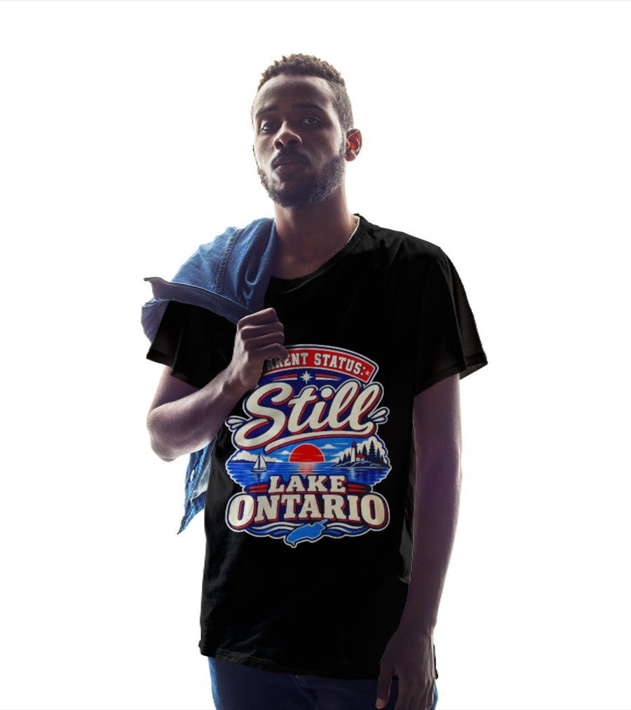 Current Status Still Lake Ontario Sunset Sailboat Lighthouse Scene T-Shirt