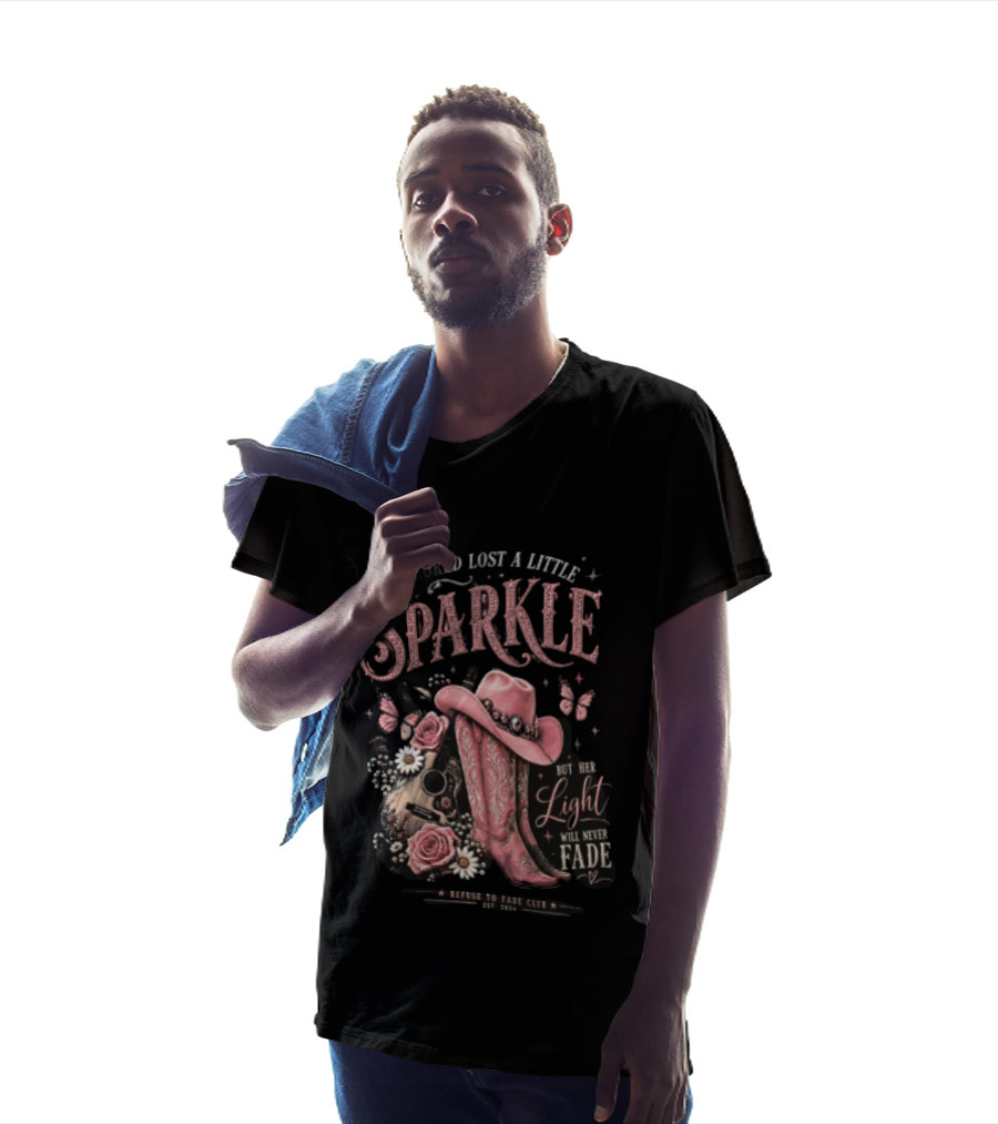 The World Lost A Little Sparkle Cowboy Boot Her Light Will Never Fade Pink Hat Guitar Flowers Vintage Western T-Shirt