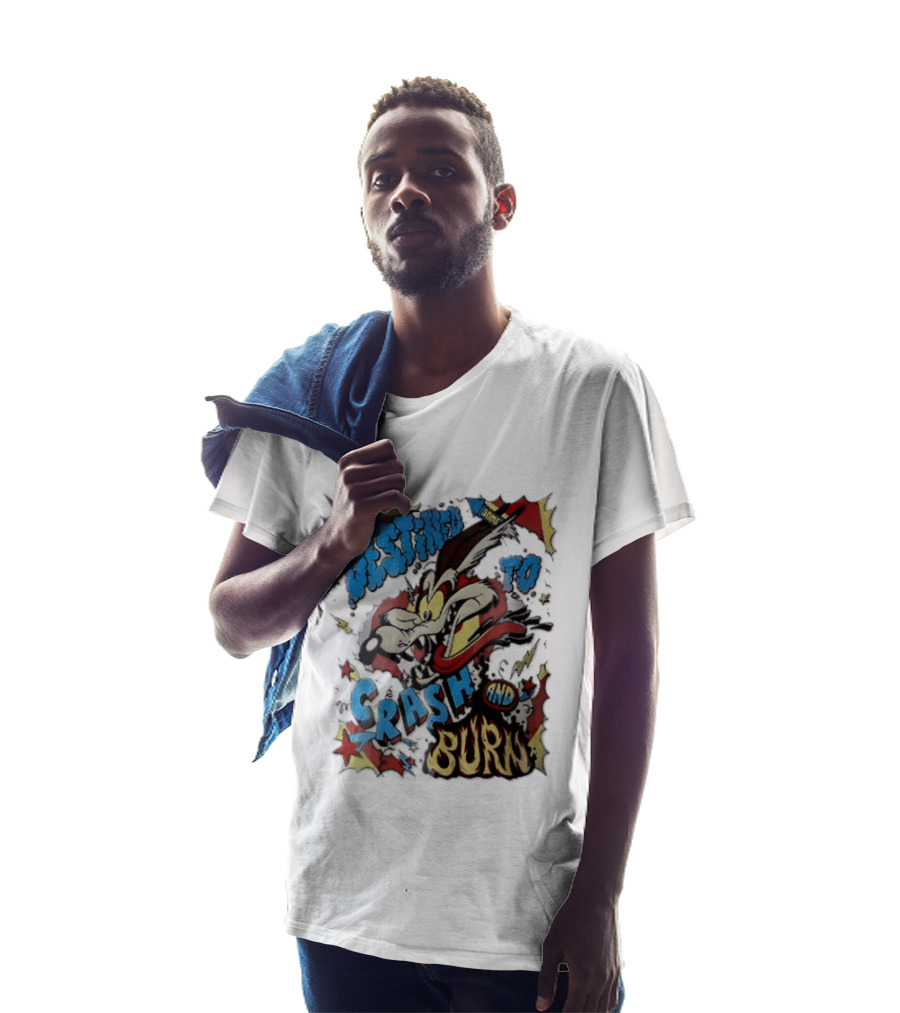 Acme Destined To Crash And Burn Cartoon Wile E. Coyote Rocket Flames T-Shirt