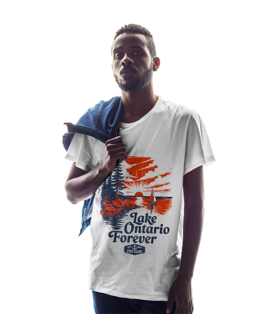 Lake Ontario Forever Sunset Sailboat FDT Club Canada Maple Leaf Scenery T-Shirt