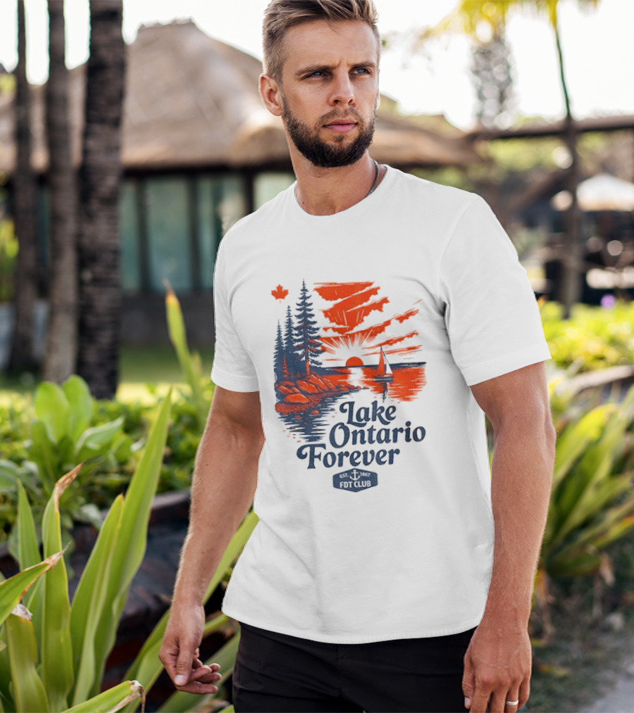 Lake Ontario Forever Sunset Sailboat FDT Club Canada Maple Leaf Scenery T-Shirt