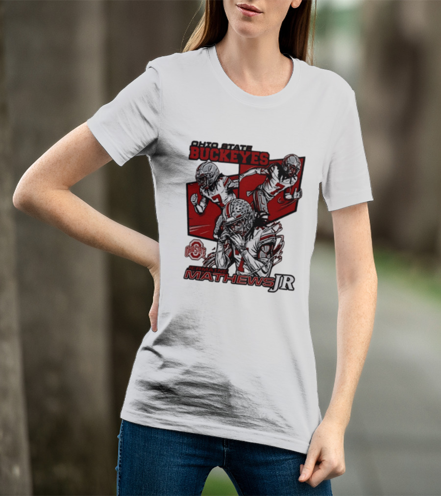 Ohio State Buckeyes Jermaine Mathews Jr. Comic Football Action T-Shirt