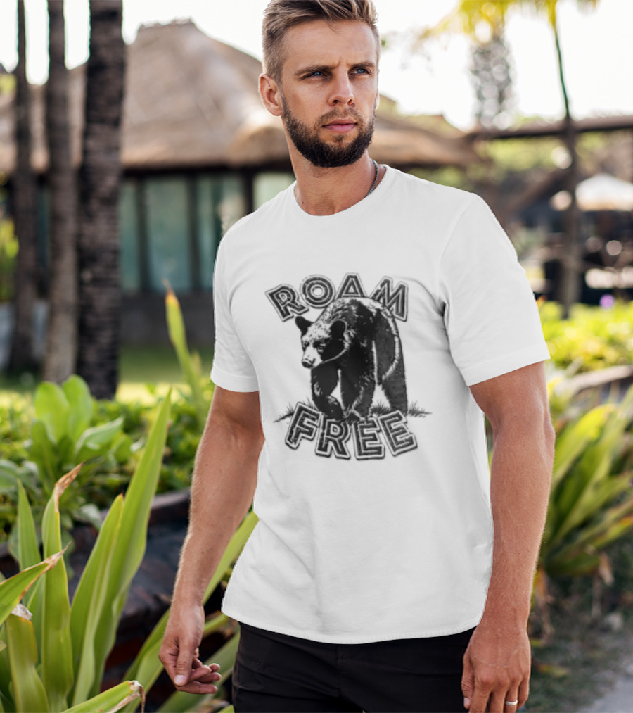 Roam Free Black Bear Distressed Walking Grass T-Shirt