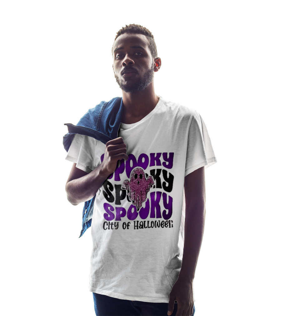 Spooky City Of Halloween Pink Glitter Ghost Retro Groovy T-Shirt