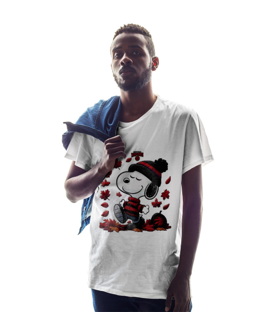 Toronto Raptors Snoopy Autumn Maple Leaves Pumpkin Walking T-Shirt