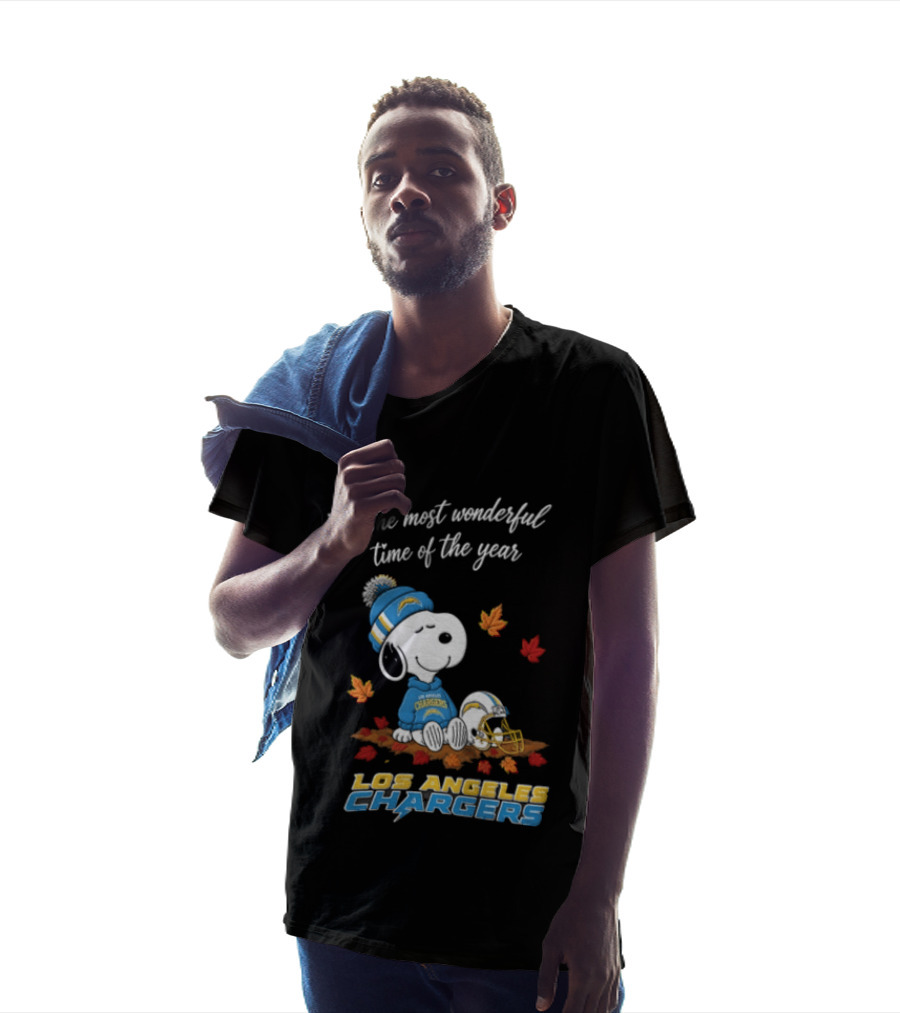 It's The Most Wonderful Time Of The Year Snoopy Los Angeles Chargers Beanie Autumn Leaves Football Helmet T-Shirt
