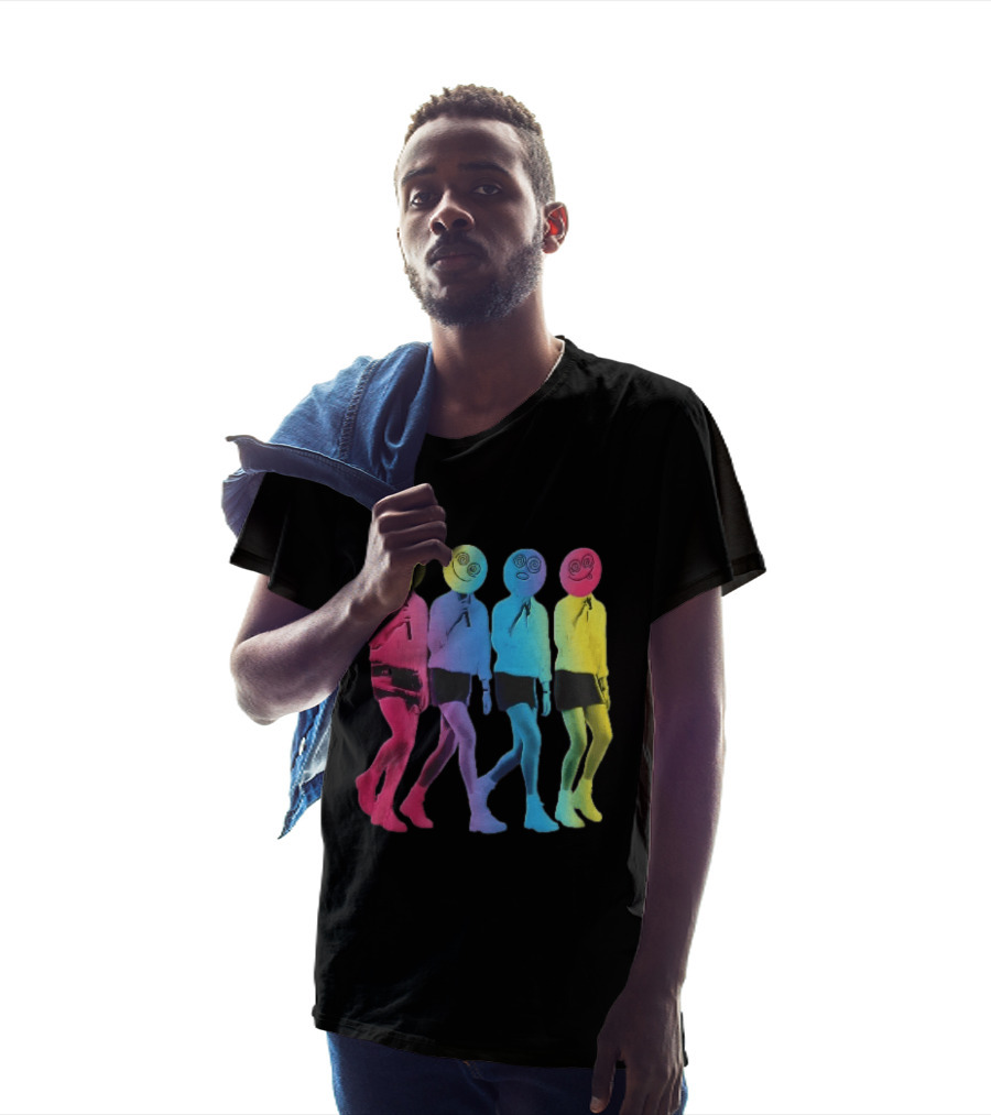 Four Neon Spiral Smileys Singing Colorful Figures T-Shirt