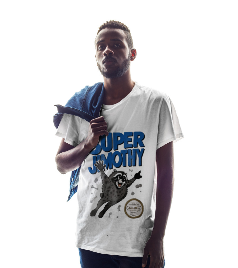 Super Jimothy Cartoon Flying Raccoon Trash Scraps Gold Seal T-Shirt