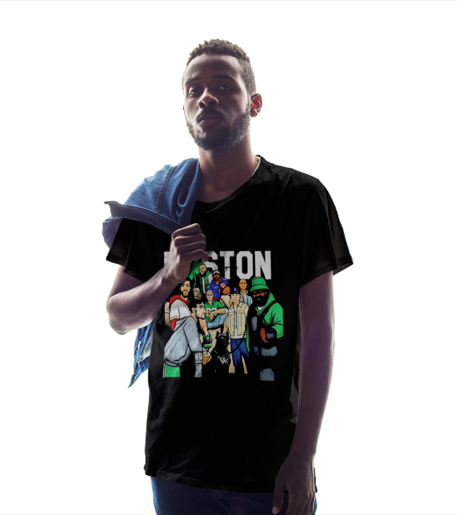 Boston Celtics Patriots Players With Shamrock And Boston T-Shirt