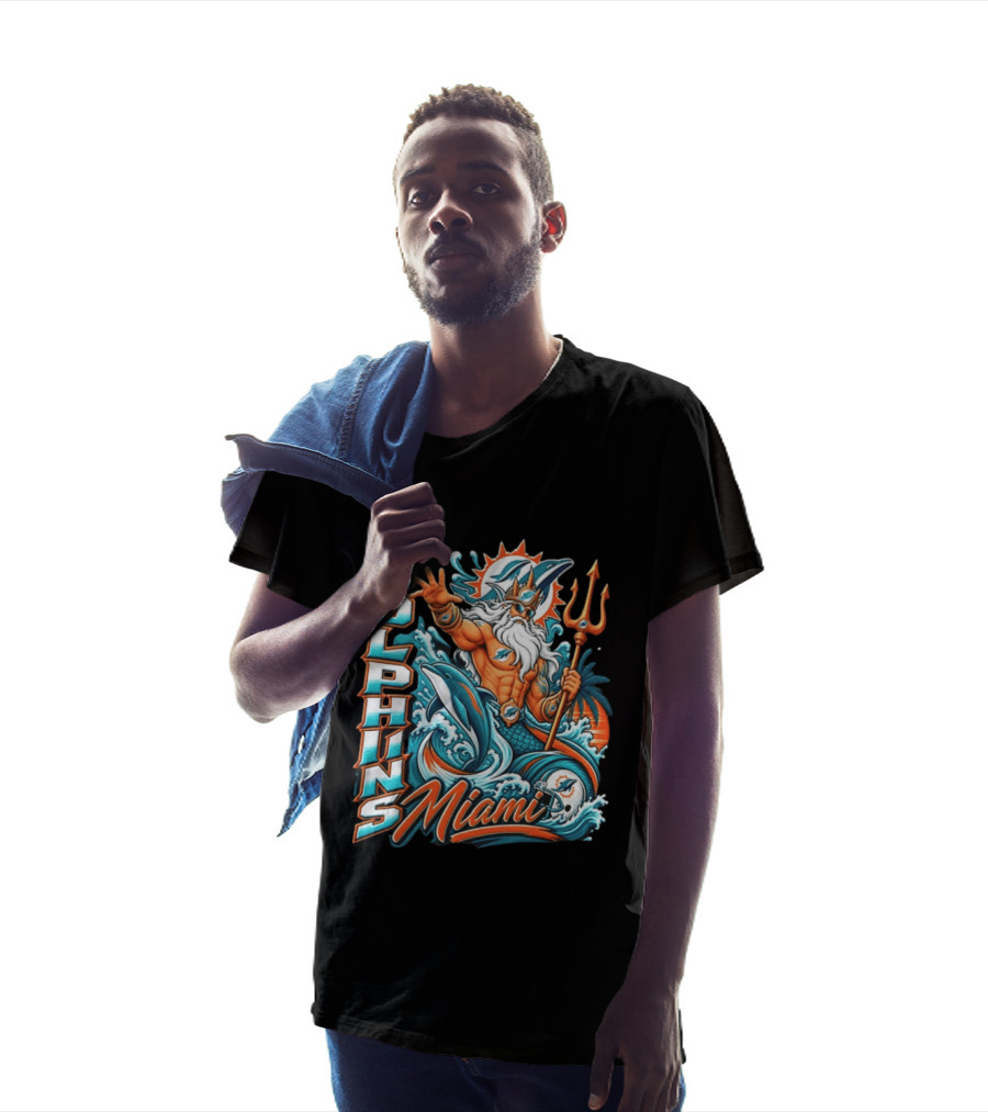 Miami Dolphins King Triton Ocean Waves Trident Dolphins T-Shirt