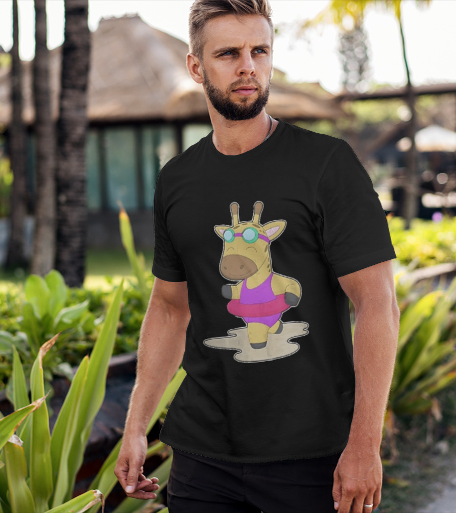Giraffe Wearing Pink Swimsuit And Goggles With Inflatable Float Summer Fun T-Shirt