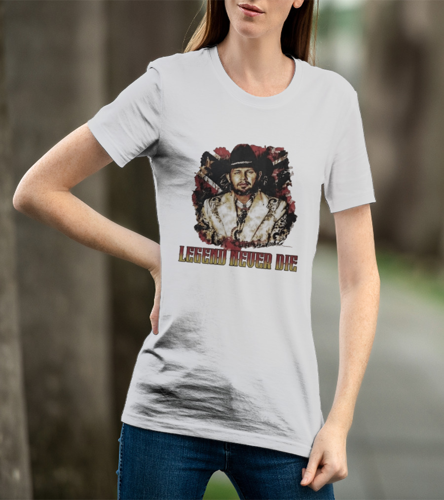 Hank Williams Jr. Legend Never Die Country Music Rebel Flag Cowboy Hat T-Shirt
