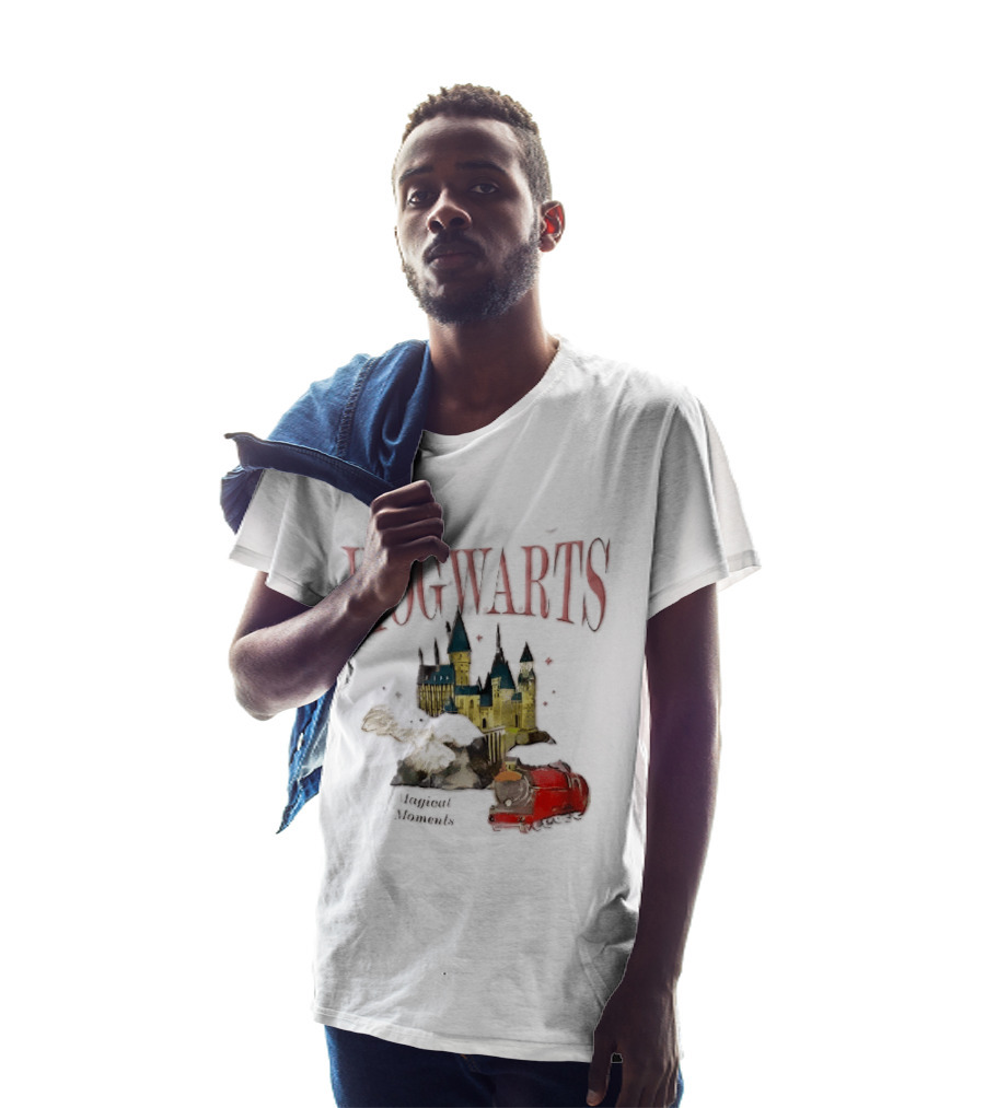 Hogwarts Castle Red Express Steam Train Magical Moments Hedwig Snowy Owl Watercolor T-Shirt