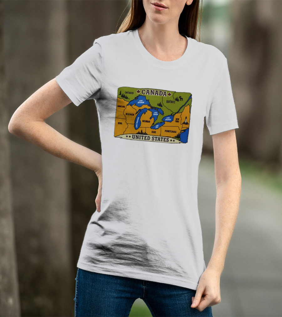 Map Of The Great Lakes Region Canada United States Ontario Québec Michigan Wisconsin New York Pennsylvania Minnesota Iowa T-Shirt