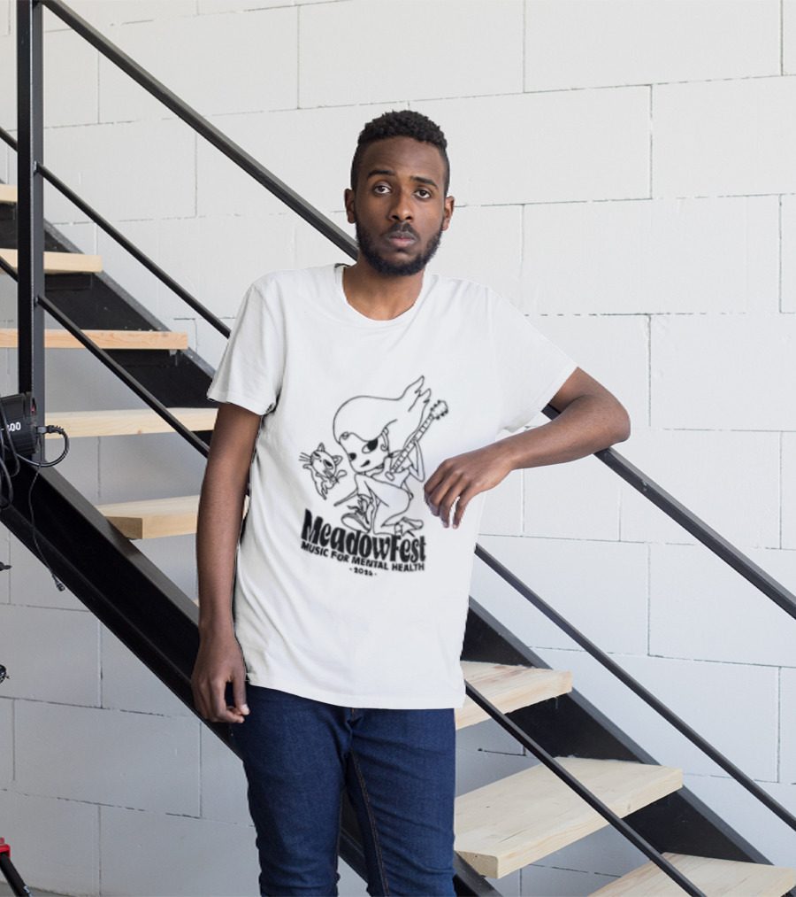 Meadowfest Dancing Cat Line Guitarist For Music And Mental Health T-Shirt