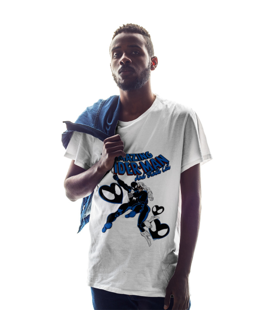 The Amazing Spider Man Hugs Black Cat With Hearts T-Shirt